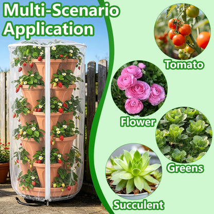 2 Pcs Vertical Plant Pot Insect Netting with Zipper, 39"x20" Stackable Planter Garden Net Cover, 3 to 5 Tier Planter Pot Insect Bird Barrier Protection Mesh for Strawberry Herb Flower Fruit Vegetable