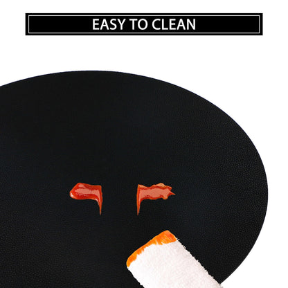 Wipeable Placemats and Coasters Leather Table Mats Waterproof Heat-Resistant Easy to Clean for Dining Table Set Kitchen Table Set of 6, Black