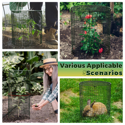 Hiboom 4 Set Garden Plant Protectors from Animals with Stakes, Metal Mesh and Detachable Covers Wire Plant Cage for Keeping Bunny Animals Out, Chicken Wire Cover Garden Protection (12x13)