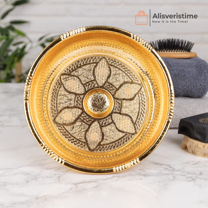 Alisveristime Traditional Turkish Bath Hammam Bowl with Authentic Motifs (440gr (15.50 oz) Made of Zinc (7.87-Inch Diameter) (Gold)