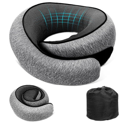 GongPath Travel Neck Pillow for Airplane, Memory Foam Neck Pillow with 360° Support, Adjustable Velcro, Breathable Washable Cover, Compact for Long Flights, Car, Train, Office, Light Grey(Dark Grey)