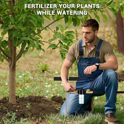 Deep Root Watering Tool for Trees Watering Spike with Fertilizer Bottle | Stainless Steel Root Feeder for Trees Irrigation System for Outdoor Garden, Plant & Shrubs Growth with Brass Valve | T-Handle