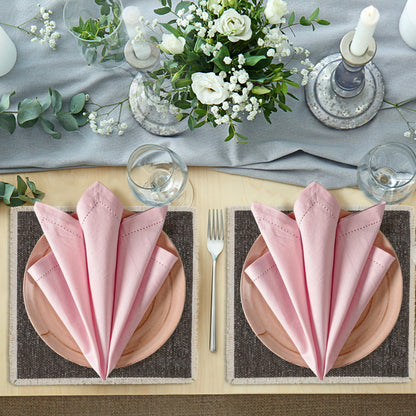 Ramanta Home Pink Cloth Dinner Napkin Set of 12-18x18 Inch, Easter Premium Cotton Linen Flax Hemstitched Napkins for Spring Decor Wedding, Party, Kitchen | Soft Durable Washable for Everyday Use