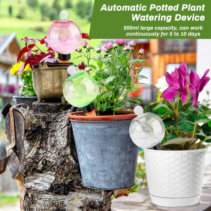 Solaradgy 4pcs Plant Watering Globes with 4 Cleaning Brushes, Colorful Self Watering Bulbs (2 White, 1 Green, 1 Pink), Slow Release Water Spikes, Automatic Plant Watering Devices for Indoor Plants