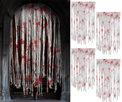 Tlswshsy 4pcs Halloween Door Curtain Decoration with Bloody Hand Prints- 84.6" x 59" Bloody Doorway Curtain Halloween Creepy Cloth for Halloweens,Haunted House,Horror Theme Party