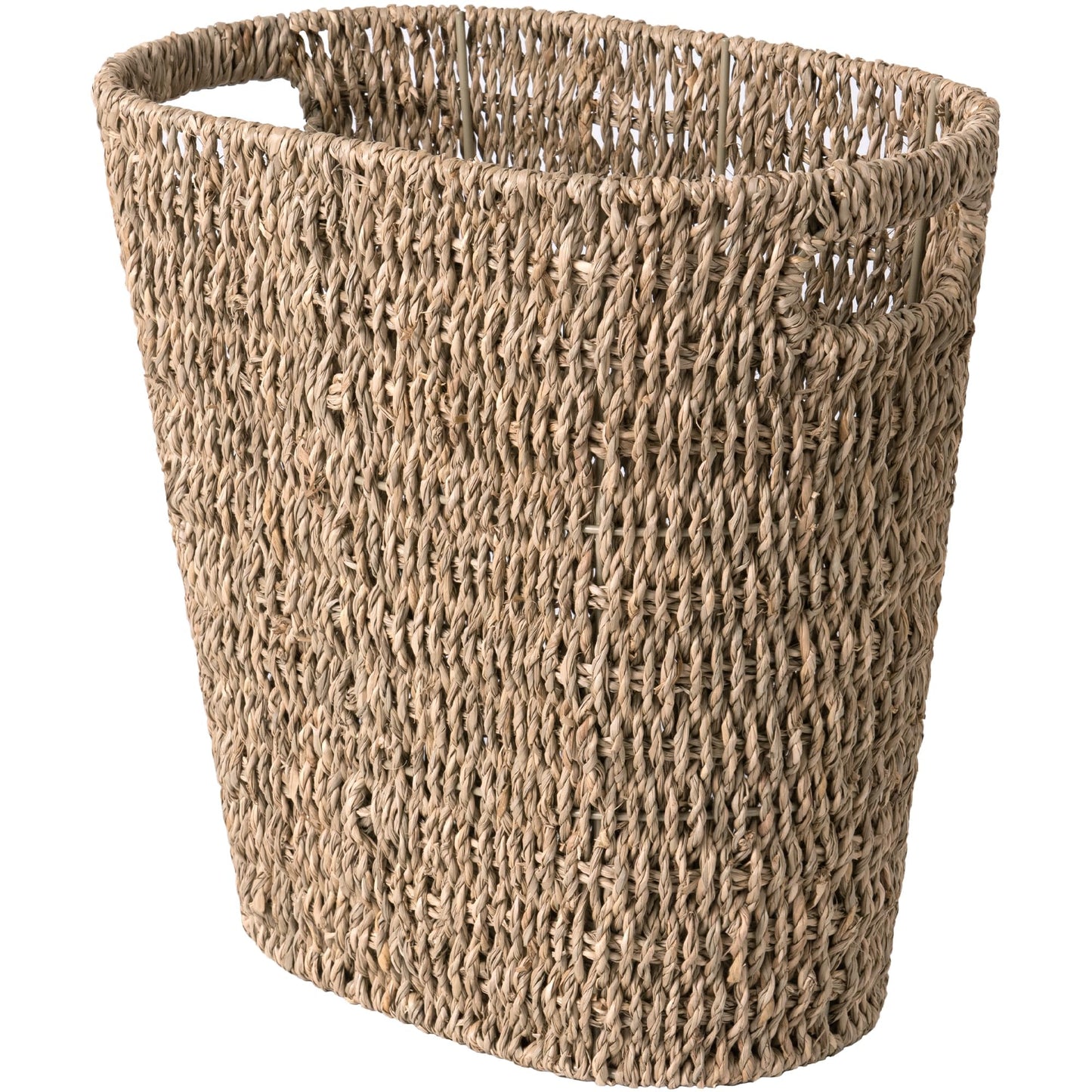 StorageWorks Wicker Waste Basket, Handwoven Seagrass Trash Can with Built-in Handles, Wicker Garbage Can for Bedroom, Bathroom, 1 Pack