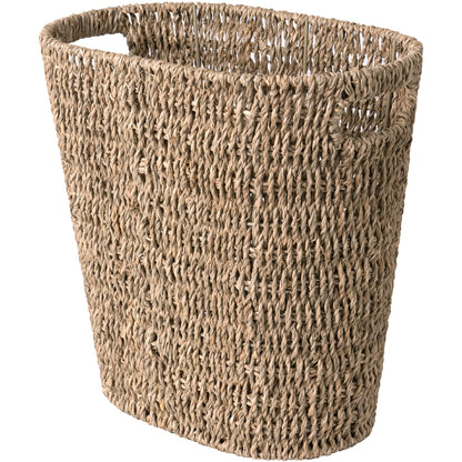 StorageWorks Wicker Waste Basket, Handwoven Seagrass Trash Can with Built-in Handles, Wicker Garbage Can for Bedroom, Bathroom, 1 Pack
