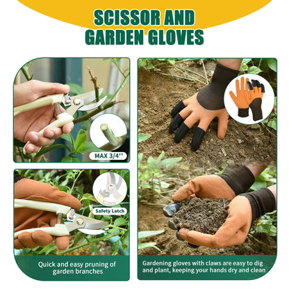 Garden Tool Set, 9-Piece Heavy Duty Outdoor Garden Tools with Ergonomic Handles, Storage Bag, Pruning Shears, Hand Rake and More, Perfect for Gardening Enthusiasts, Gardening Gifts for Women and Men