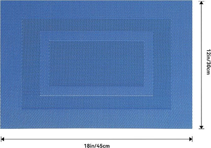 Leetaltree Blue Frame Placemats Set of 8 - Heat Resistant Non-Slip Place mats for Dining Table, Washable Durable PVC Vinyl Woven Table Mats（Blue Frame, 8）