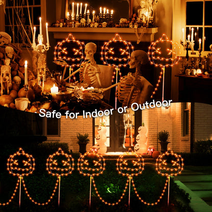 YOUNGAR Halloween Pumpkins Outdoor Lights,3 Pack LED Pumpkin Walkway Lights,Orange Garden Stake String Lights with Timer Memory and 8 Modes for Halloween Party Porch Yard Pathway Decor