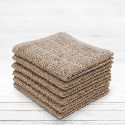 Mellow Buff 100% Cotton Terry Dish Cloth & Dish Towel, 6 Pack, Super Soft and Absorbent Kitchen Towels, Perfect for Kitchen Cleaning and Dish Washing (TAN 6 Pack)