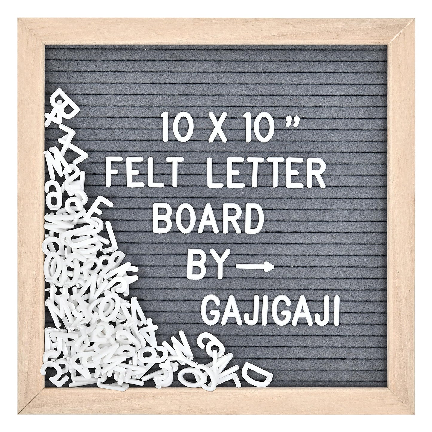 Felt Letter Board with 294 Letters, Numbers, Symbols - 10x10 inch Changeable Message Board with Wooden Frame Wall Mount (Grey)