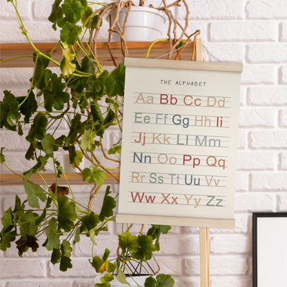 HRQKO Alphabet Poster Hanger Frame, Nursery Wall Decor, Boho ABC Poster Wall Art with Wooden Frames, Alphabet Banner Wall Hanging Decor for Toddler Playroom, 12x16 Inch