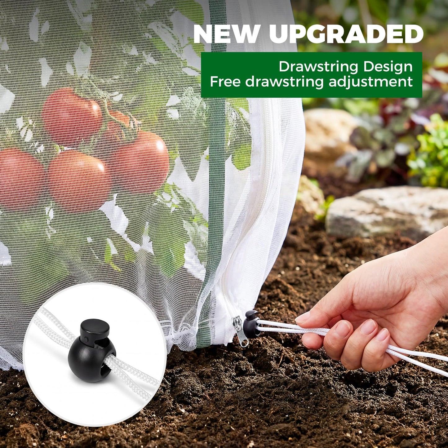 3Pcs Garden Bird Netting Plant Cover for Tomato Cage, 67" x 17.7" Insect Bird Barrier Tomato Cage Net with Zipper, Tomato Trellis Plant Netting Cover for Square Tomatoes Cages Plants Garden Protection