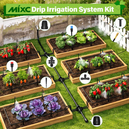 MIXC 2026-Upgrade 360° Adjustable Drip Irrigation System Kit, 133FT Bendable Watering Misting System with 3 Spray Nozzle Types, 1/2" (33FT) & 1/4" (100FT) Tubing for Garden Raised Bed Lawn Greenhouse