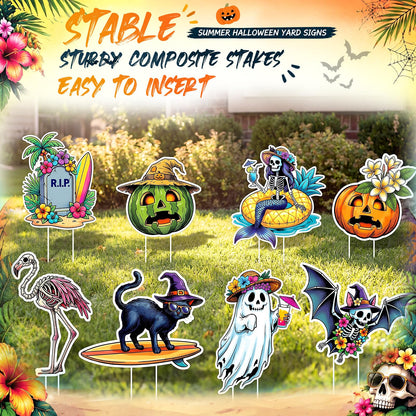 Mifoci 8 Pcs Summer Halloween Decorations Large Summer Halloween Yard Signs Waterproof Tropical Spooky Garden Stakes for Outdoor Lawn Beach Themed Party Holiday Display