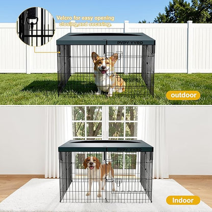 Dog Playpen with Top Cover,Foldable Metal Puppy Play Pen,24x30in 8 Panels Dog Playpen with Door for Indoor Outdoor,Heavy-Duty Pet Exercise Fence for Small Medium Animals