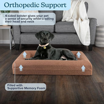 Orthopedic Dog Bed - 33in Medium Dog Bed with Supportive Bolster, Nonslip Bottom, and Removable Washable Cover - Memory Foam Puppy Bed for Medium Dogs - Dog Products by PETMAKER (Brown)