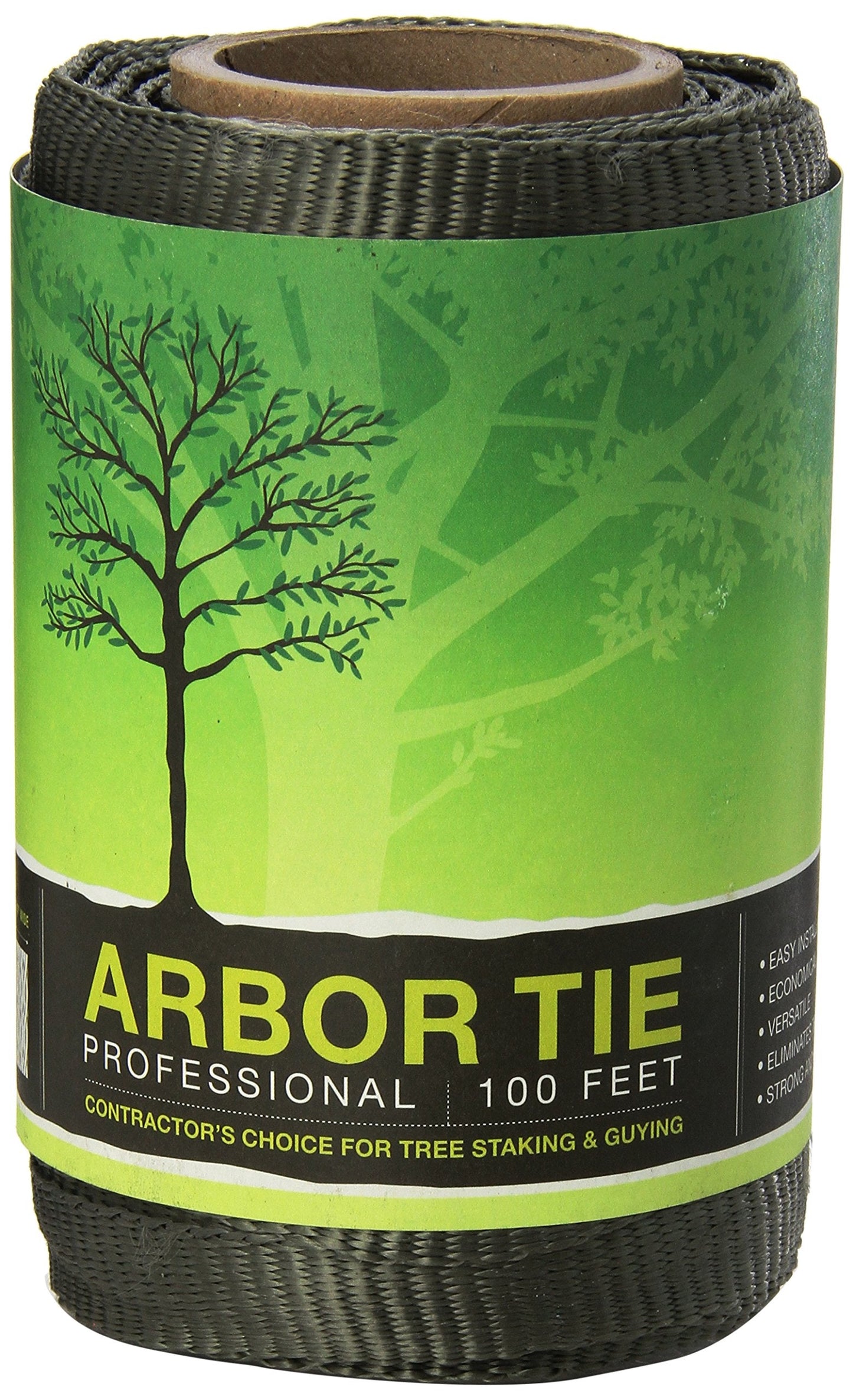 DeepRoot ArborTie Tree Straps for Staking and Guying, Flexible Tree Support Straps, Versatile Tree Rope, Tree Ties For Street Trees, Orchards, and Landscape Trees, 100’ Roll, Olive (AT 1G)