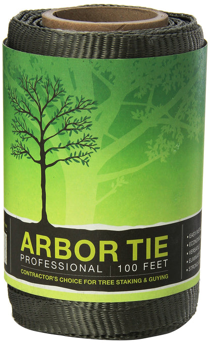 DeepRoot ArborTie Tree Straps for Staking and Guying, Flexible Tree Support Straps, Versatile Tree Rope, Tree Ties For Street Trees, Orchards, and Landscape Trees, 100’ Roll, Olive (AT 1G)