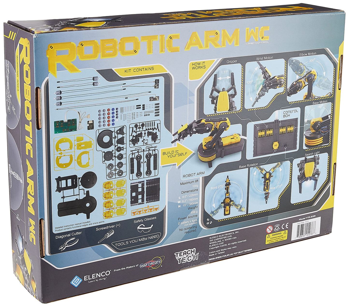 Teach Tech “Robotic Arm Wire Controlled”, Robotic Arm Kit, STEM Building Toys for Kids 12+