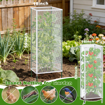 3 Pack Tomato Netting for Garden Protection, 59x18x18 inches Ultra-Fine Mesh Plant Netting Cover for Square Tomato Cage, Bird,Pest & Small Animal Barrier with Zipper & Drawstring