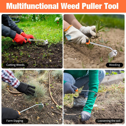 Weed Puller Tool, Portable Garden Weeder Tool, 2026 New Model Rubber Non-Slip Handle Stainless Steel 5-Teeth Weeding Tool, Garden Tools for Vegetable Gardening Backyard Farm Planting & Weeding Tool