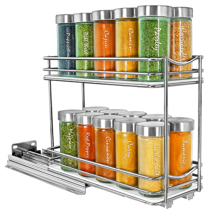 LYNK PROFESSIONAL® Pull Out Spice Organization for Cabinets - 4-3/8 inch Wide – Spice Rack for Inside Cabinets, Slide Out Spice Rack Organizer for cabinet – Pull Out Spice Rack, Sliding 2 Tier Chrome