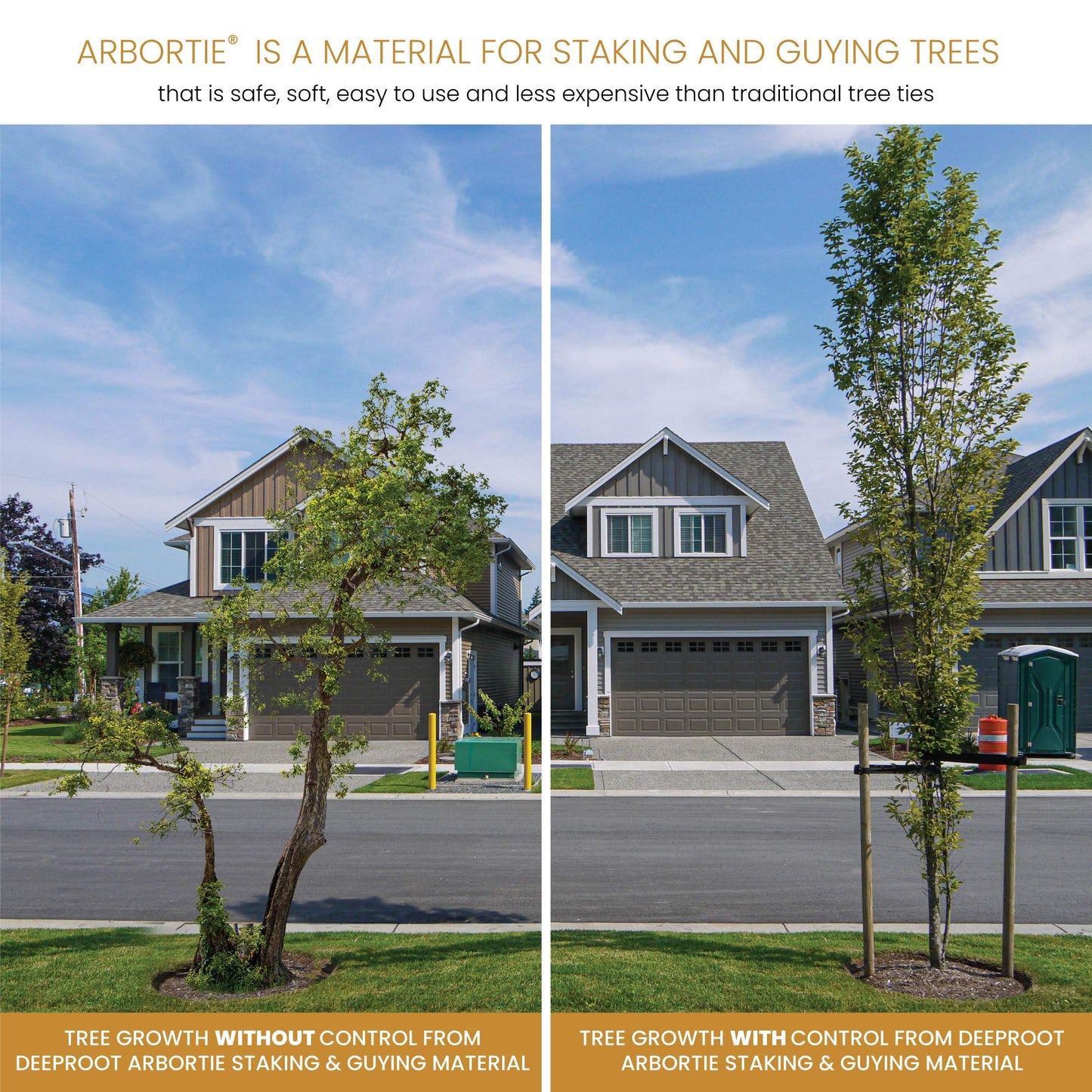 DeepRoot ArborTie Tree Straps for Staking and Guying, Flexible Tree Support Straps, Versatile Tree Rope, Tree Ties For Street Trees, Orchards, and Landscape Trees, 500’ Roll, Olive (AT 5G)