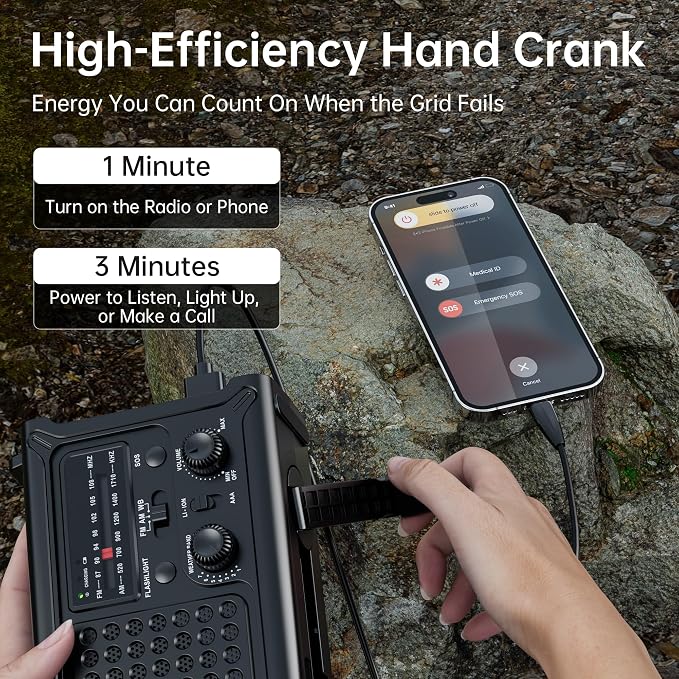 Mesqool Emergency Weather Radio NOAA Alert with Battery Backup 12000mAh Hand Crank Solar, Radios Portable AM FM LED Flashlight Cell Phone Charger for Home Camping Survival Kit