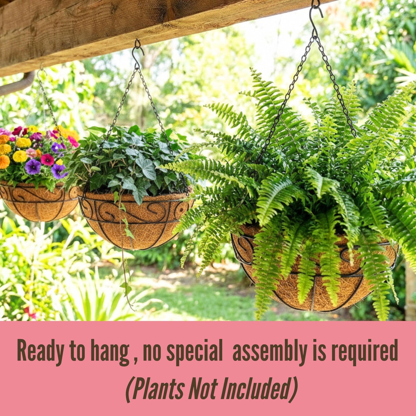 LaLaGreen Hanging Planter for Outdoor Plants (20 Inch, 2 Pack) Hanging Baskets with Coco Liner, Black Metal Wire Flower Basket Pots with Hook Hanger Balcony Porch Farmhouse Country Style Garden Decor