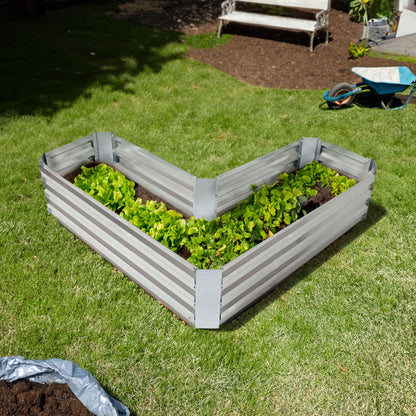 Sunnydaze Galvanized Raised Garden Bed - Outdoor Planter Box for Backyard or Patio - Steel Metal Raised Bed for Gardening Vegetables, Flowers, Herbs - 47 x 47 x 12 in - Silver - L-Shaped