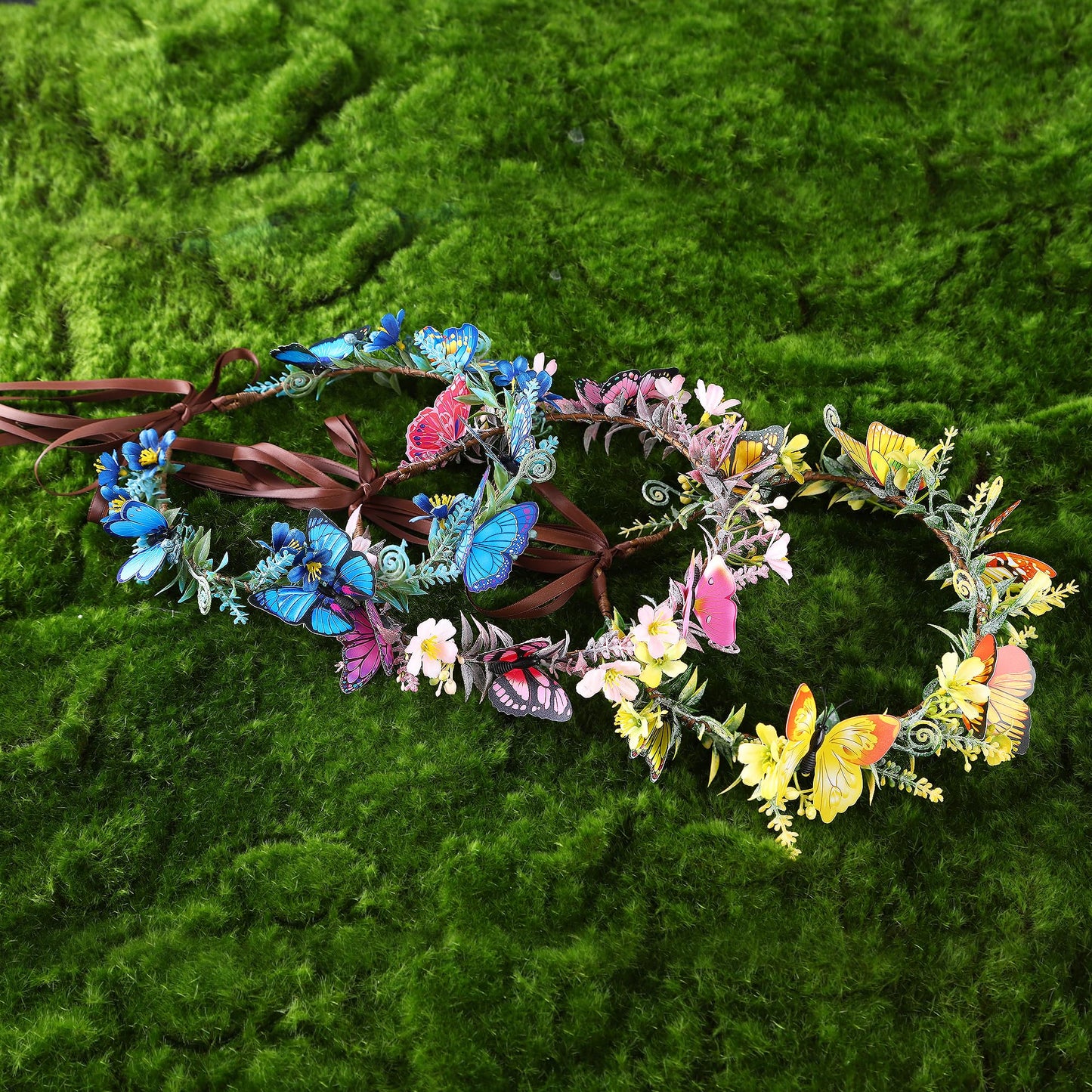 MOSTORY Handmade Black Flower Butterfly Crown - Gohic Elf Headpiece Fairy Floral Headband Dark Wreath for Women s Halloween Renaissance Cosplay Festival Witch Party