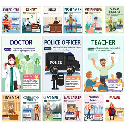 15 Pcs exquisite community assistant posters for classroom and vocational education, helping students easily understand various professions, making them an excellent choice for teacher gifts.29X38cm，Unframed