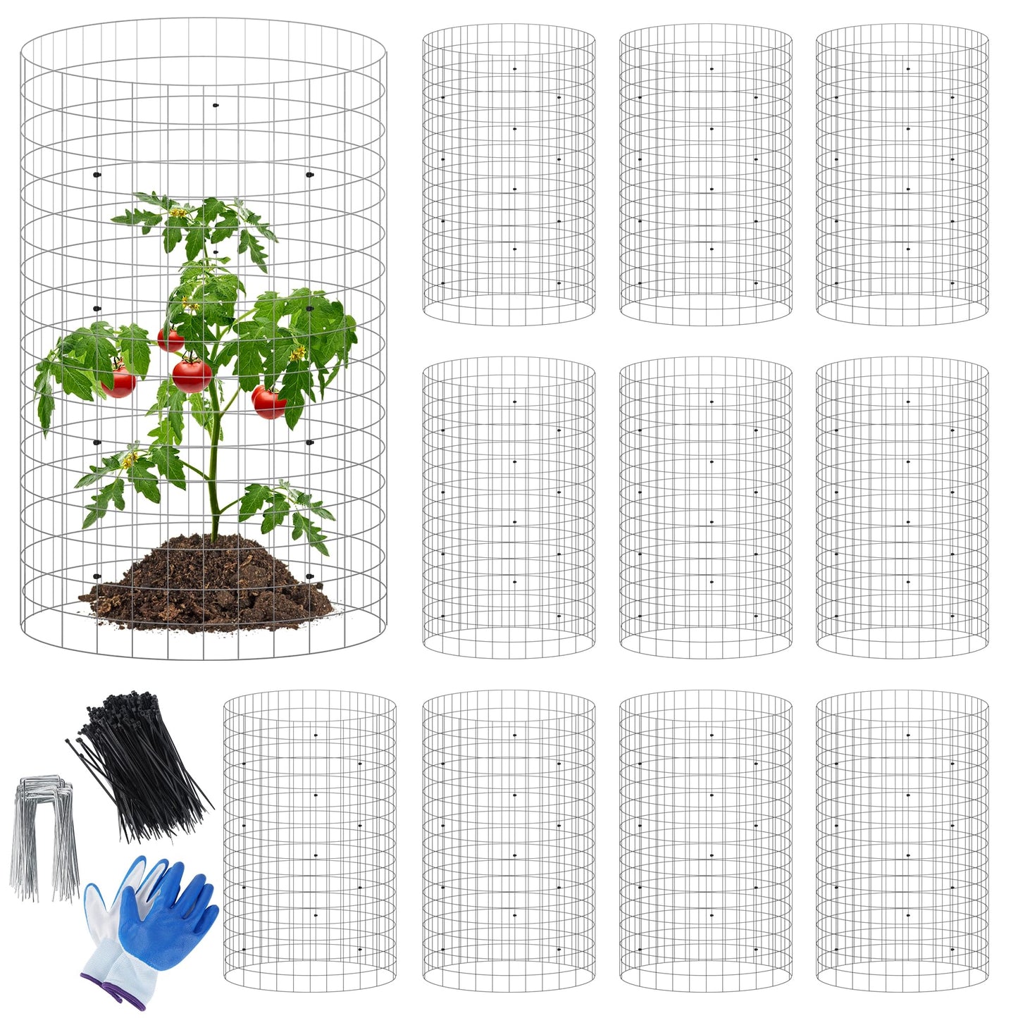 winemana 12 Set Garden Plant Protector Cage, 36 Pcs 16x12 IN Metal Wire Protectors for Plants Protection Cages with Stakes Nylon Ties Animals Barrier to Keep Rabbit Chicken Away from Flower Vegetables