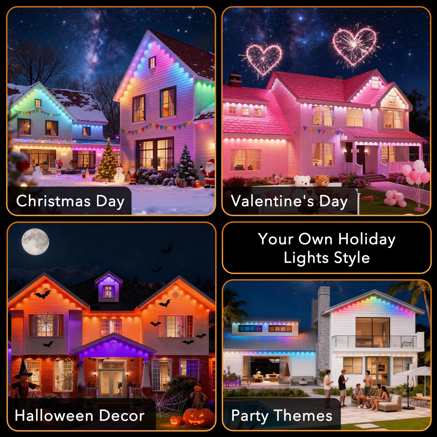 Permanent Outdoor Lights Pro, 150ft with 90 RGB+IC LED Lights for House, 75 Scene Modes,IP68 Waterproof Eave lights Compatible with Alexa, Google Assistant for Halloween Christmas Outdoor Daily Decor