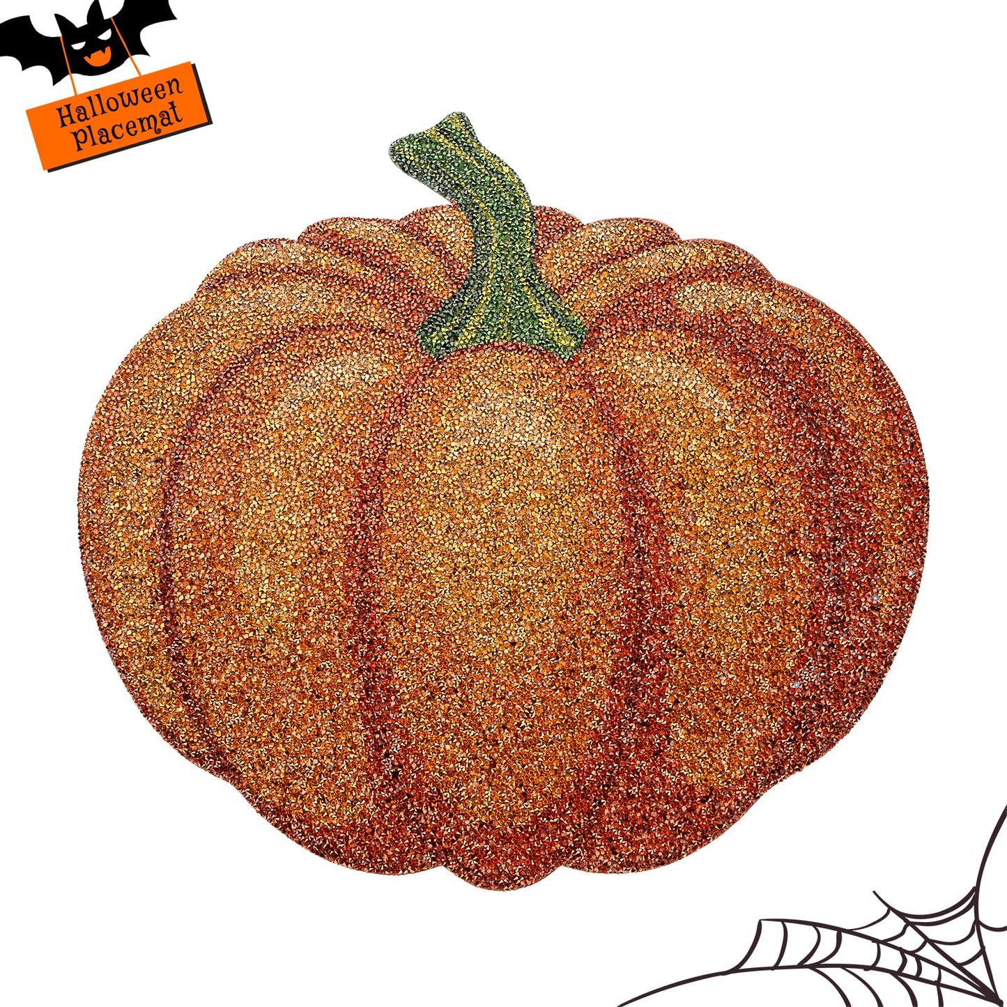 Cumouna Thanksgiving Pumpkin Placemat, Halloween Table Mats Orange Thanksgiving Fall Sparkle Pumpkin Decoration Placemat for Centerpiece Kitchen Table Party Tableware Decor