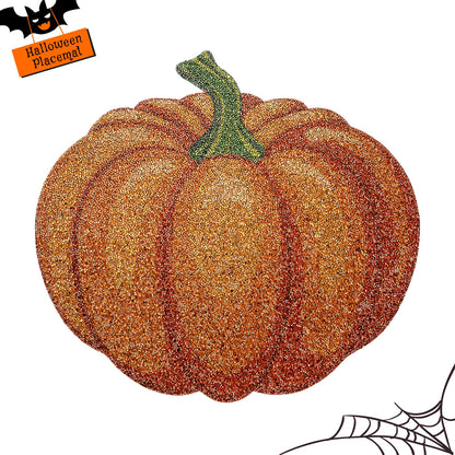 Cumouna Thanksgiving Pumpkin Placemat, Halloween Table Mats Orange Thanksgiving Fall Sparkle Pumpkin Decoration Placemat for Centerpiece Kitchen Table Party Tableware Decor
