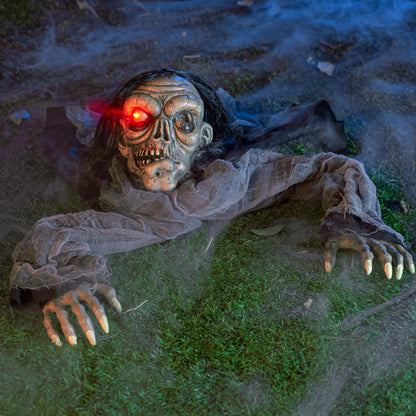JOYIN Halloween Decorations Outdoor Zombie Groundbreaker with Decayed Face and Flash Eyes, Halloween Outside Decorations Scary Zombies Prop for Yard Graveyard Lawn Cemetery Decor