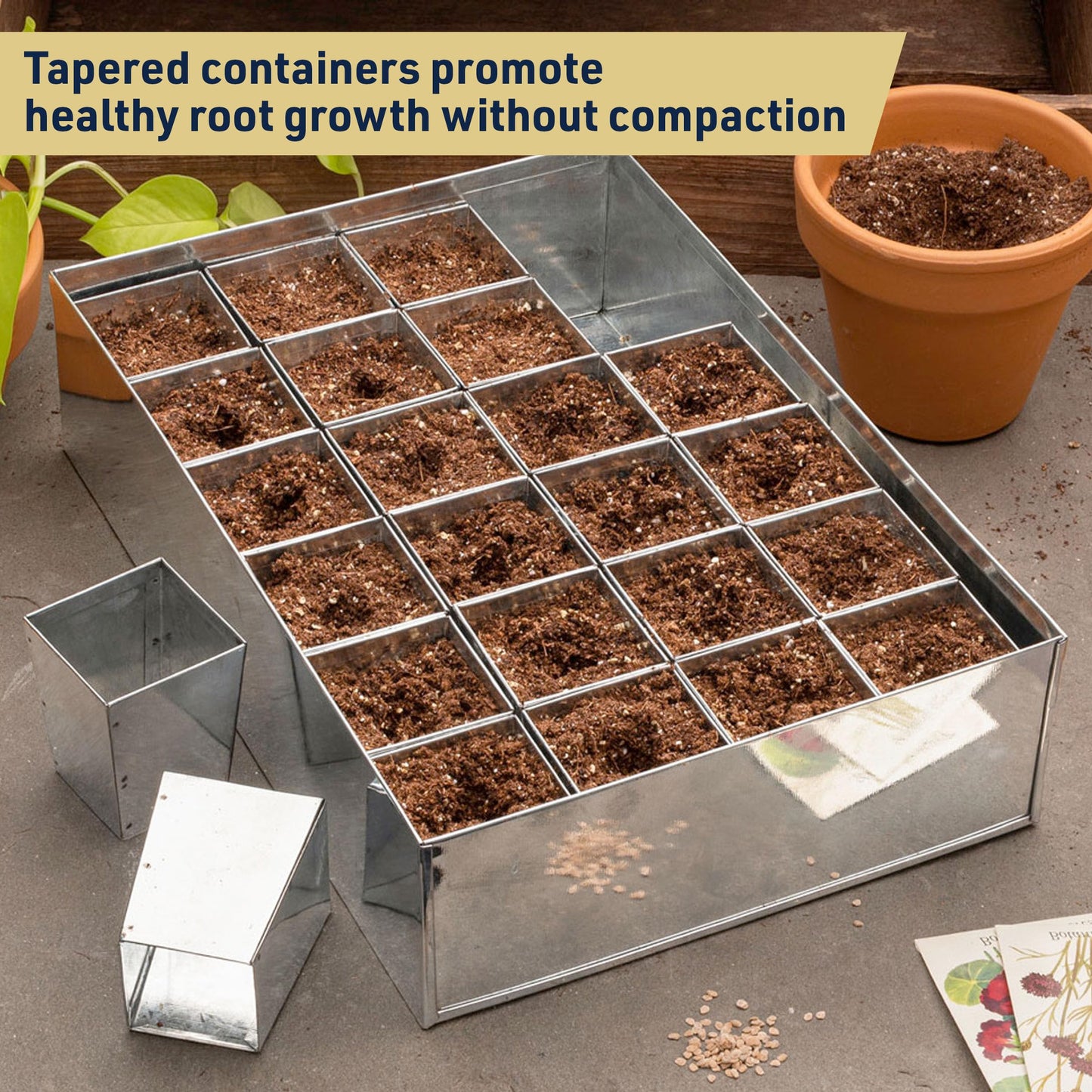 Kings County Tools Seed Starter Tray - Galvanized Steel Metal Seedling Tray with 24 Plant Starter Pots for Planting Seeds - Germination Kit for Sprouting, Greenhouse Accessories and Gardening Gifts
