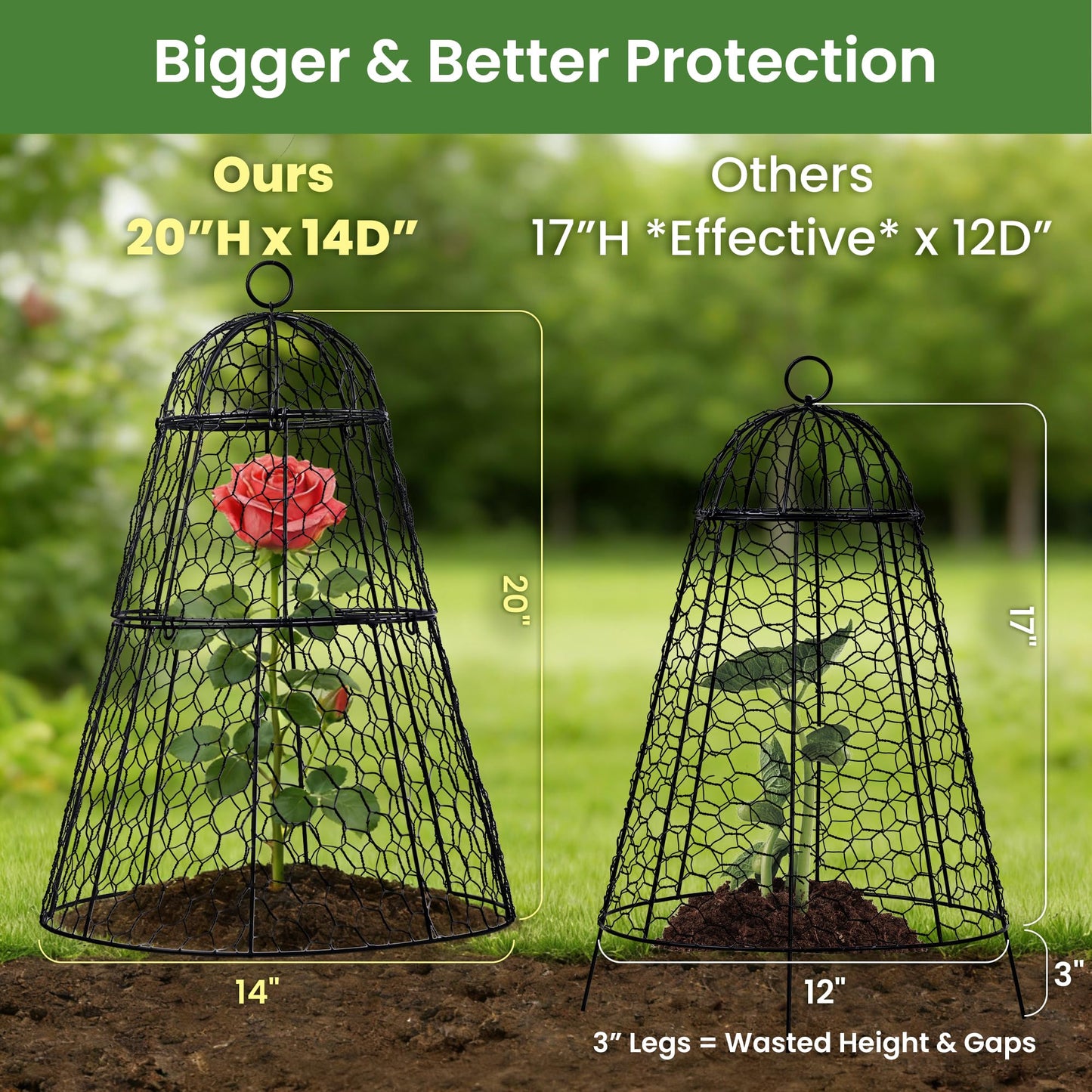 Dadywheels Easy-Snap Open Design Chicken Wire Cloche (6-Pack) - Adjustable Garden Plant Protectors from Birds & Animals for Large Plants & Flowers,14" D x 20" H