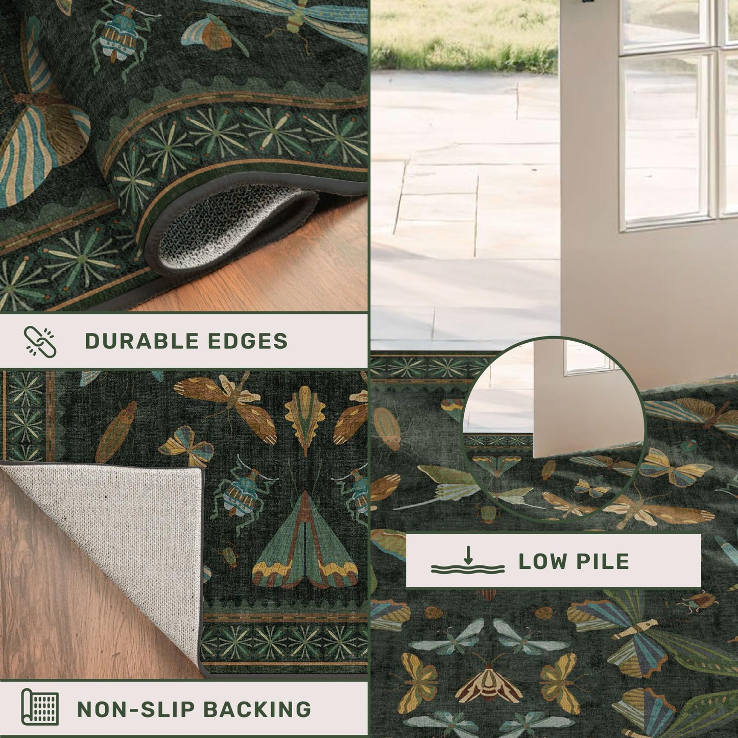 Hazo Haus 8 ft Long Hallway Runner Rug - Boho Green Rug for Kitchen Floor, Entrance Indoor, Washable Wide Runner Non Slip, Dark Green 2'6''x8'
