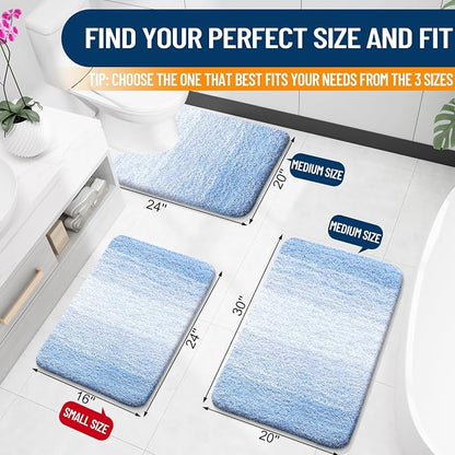 OLANLY Bathroom Runner Rugs Mat 47x20, Extra Soft Absorbent Microfiber Bath Rugs, Rubber Backing, Quick Dry, Washable Long Bath Mats for Bathroom, Tub and Shower, Home Decor Accessories, Light Blue