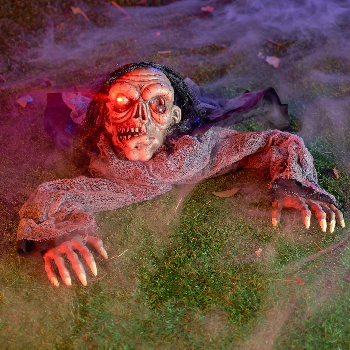 JOYIN Halloween Decorations Outdoor Zombie Groundbreaker with Decayed Face and Flash Eyes, Halloween Outside Decorations Scary Zombies Prop for Yard Graveyard Lawn Cemetery Decor
