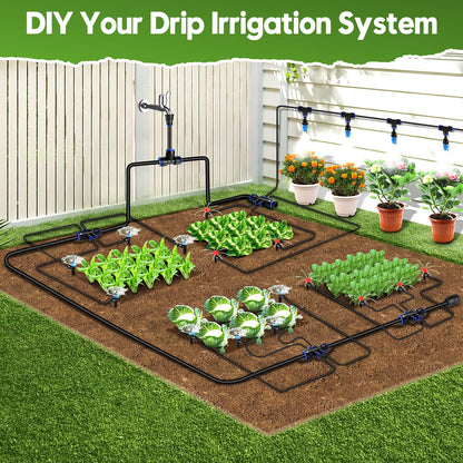 240FT Drip Irrigation System Kit Quick-Connect, Automatic Garden Watering System for Raised Garden Beds, Greenhouse, Yard, Lawn, Plant with 1/2 inch Hose 1/4 inch Distribution Tubing and Accessories