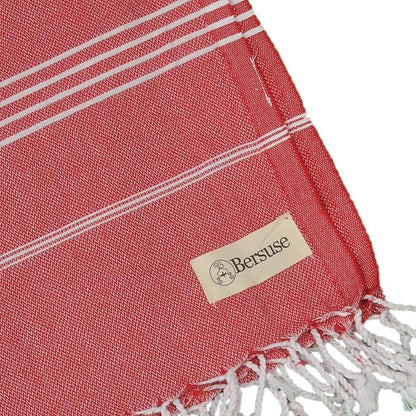 Bersuse Towels Anatolia XL Beach Blanket Throw Blanket Turkish Towel 100% Cotton Extra-Large Quick-Dry Lightweight Premium Peshtemal Towel - 61x82 Inches, Red