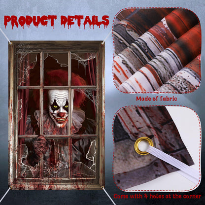 Newwiee 2 Pcs Scary Halloween Curtain Window Silhouette Cover Decoration Theme Poster for Indoor Outdoor Party Wall Door(Blood Clown)