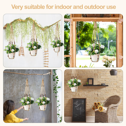 3Pcs Macrame Plant Hangers Indoor 35Inch Brown Hemp Rope Plant Hanger Hanging Plant Holders Hanging Planter Basket Flower Pot Holder with S Hooks and Hook Nails, Crochet Home Decor Plant Hanger