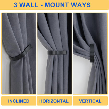 Mayrhyme Black Wood Grain Curtain Holdbacks,Solid Aluminum Wall Mounted Curtain Tiebacks & Hooks,U Shape Curtain Holders,Elegant Curtain Pull Backs for Drapes, Curtains(2 Pack)