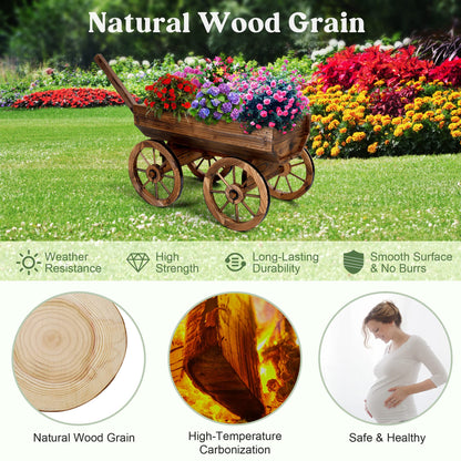 OIPRTGFJ Wood Wagon Planter for Outdoor Balcony Decor - Garden Rustic Wooden Flower Cart with Wheels for Outside Garden Decor Wheelbarrow Planter for Patio
